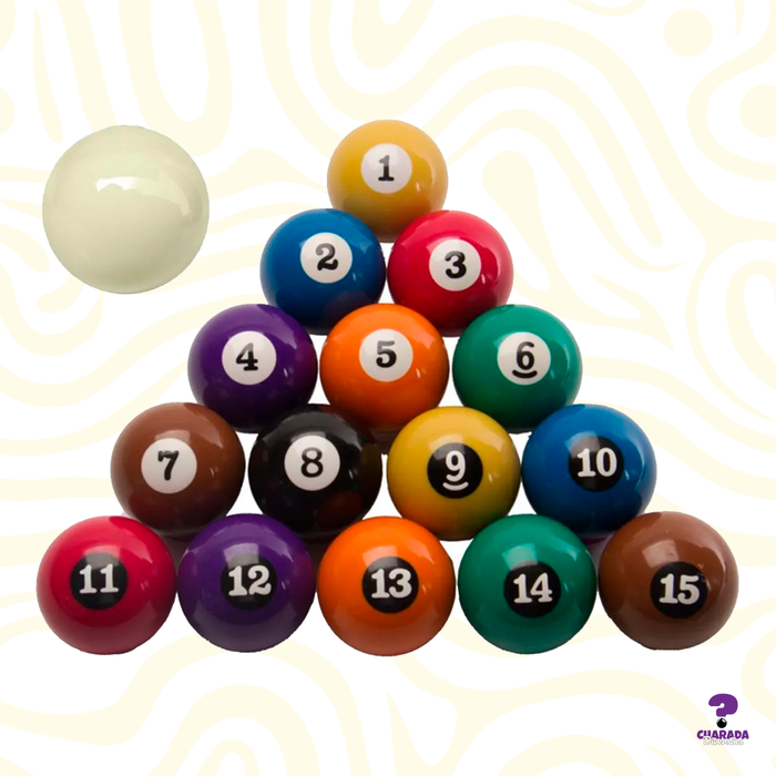Jogo Bola Bolas Numeradas 50 Mm Bilhar Sinuca + Branca 54 Mm