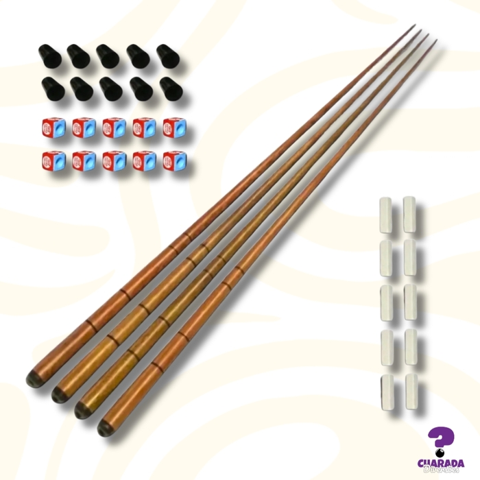 Kit 04 Tacos De Snooker Simples 1,35 - Inteiriço + Kit Giz Azul e Branco