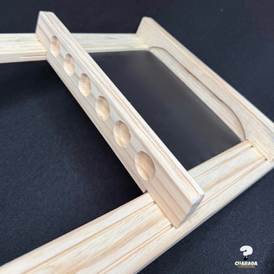 Taqueira C/ Lousa Madeira Suporte P/ 06 Tacos Bilhar Sinuca